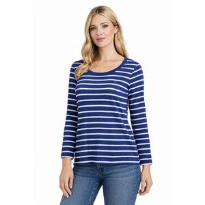 Lauren Ralph Lauren Blue White Striped Top Cotton Long Sleeve Size L